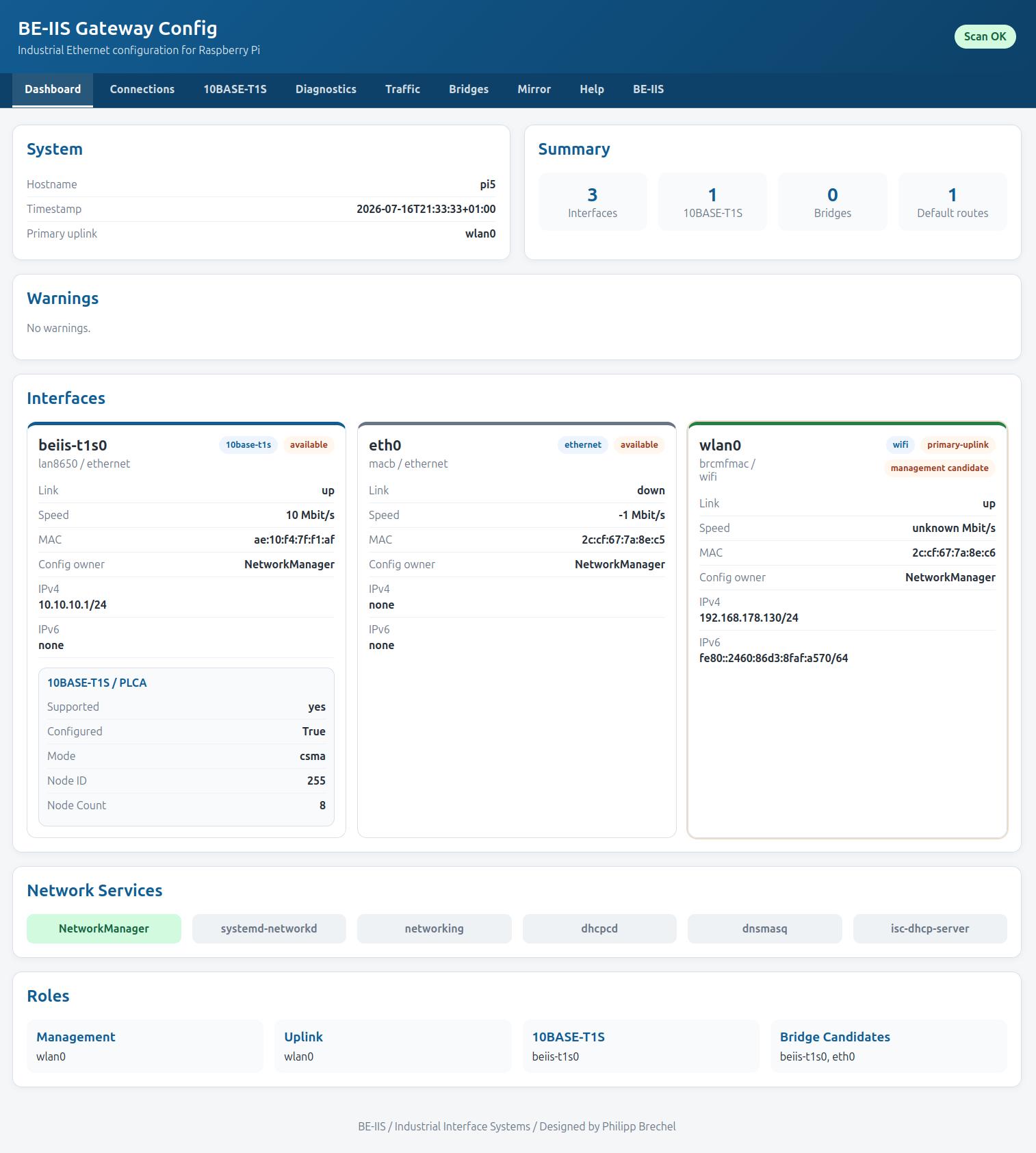 BE-IIS Network Web dashboard
