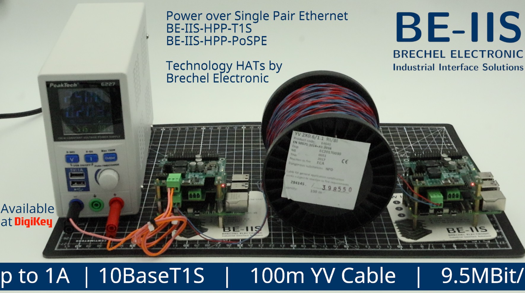 Power over Single Pair Ethernet mit BE-IIS-HPP-T1S und PoSPE über 100 m YV-Kabel