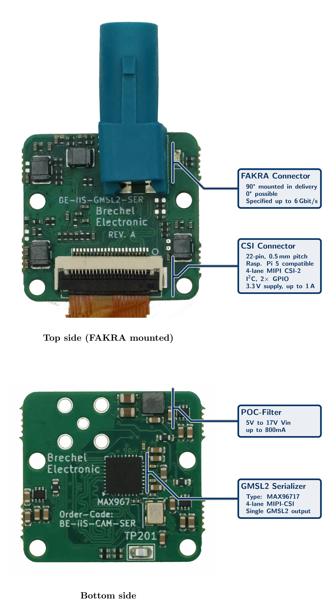 GMSL2 Serializer Camera Adapter Board