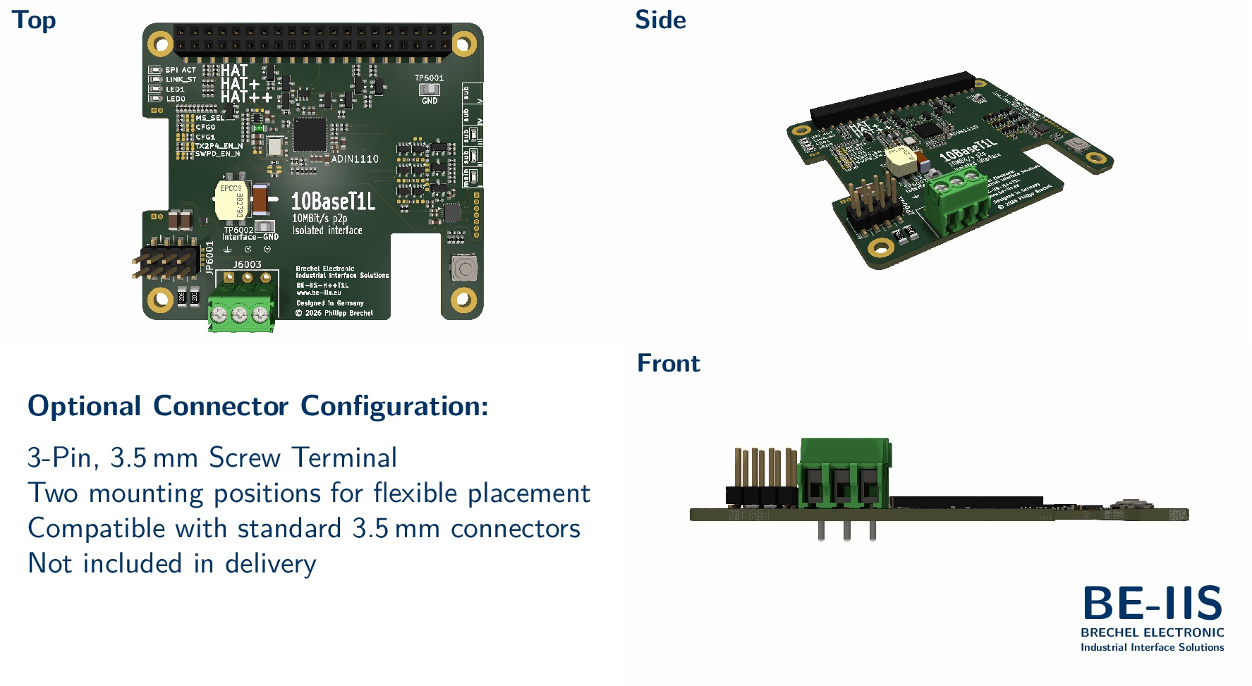 Isolated 10BASE-T1L Industrial Ethernet HAT++ for Raspberry Pi