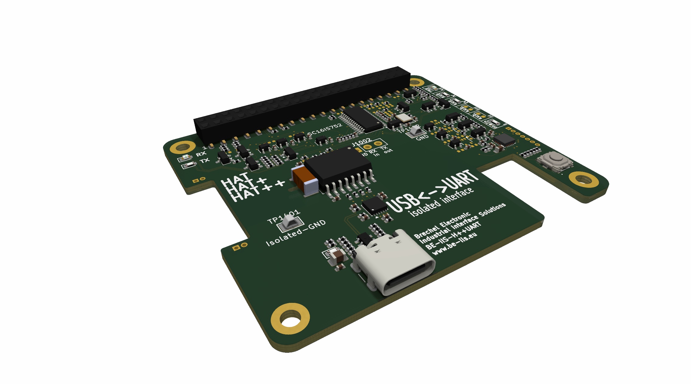 Isolated USB to Dual UART Industrial HAT++ for Raspberry Pi
